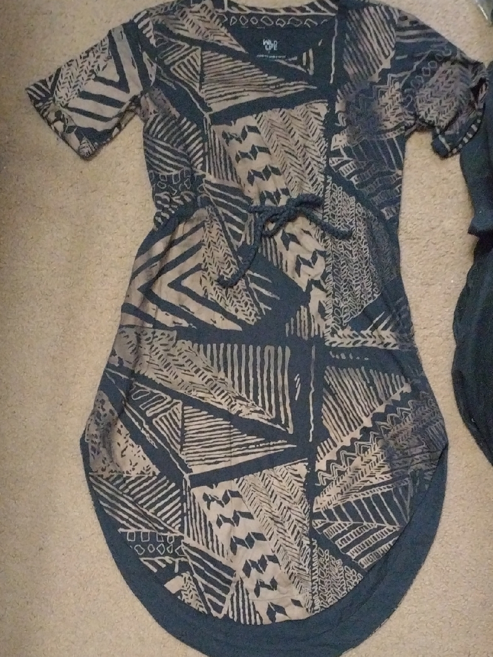 Navy High Low Dress with Tan African Print, Sz S